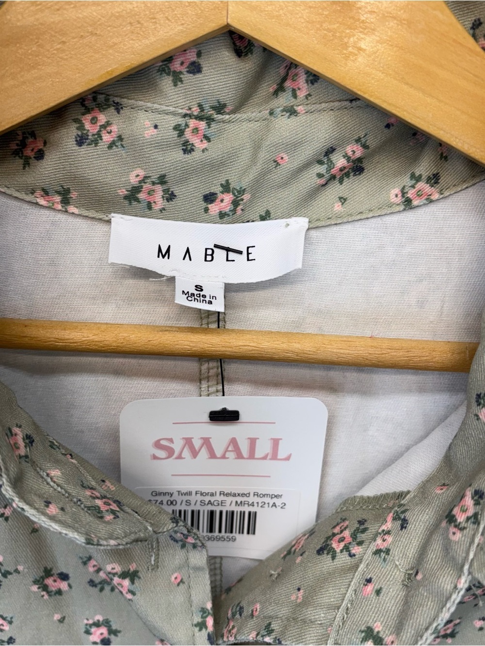 NWT Mable Anthropologie Romper Sage Floral Denim 100% Cotton Boho Festival Small - Picture 6 of 10